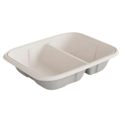 750ml, 2 Compartment Bagasse Anti-leak Rectangular Container With Lid for Food Delivery, Take Away Meals(Pack-25 Pcs)