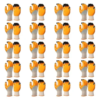 Safety Gloves Pack of 20 Nitrile Coated, Cut Resistant, Industrial Work Gloves, Orange