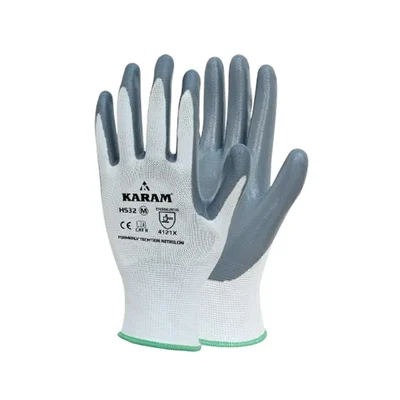 Karam HS32 Nitrile Coated, Polyster Liner, Excellent Grip, Abrasion and Tear Resistant Safety Gloves(Pack-12)