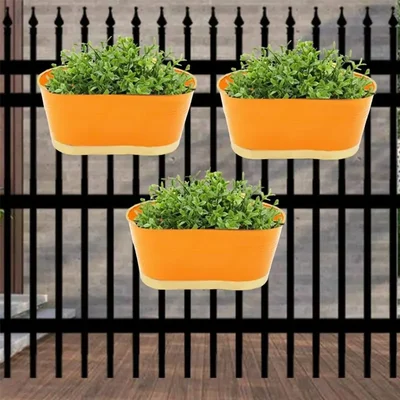 Ecofynd Hanging Flower Pots for Garden, 12 inch Railing Planter with Detachable Handle(Pack of 3)