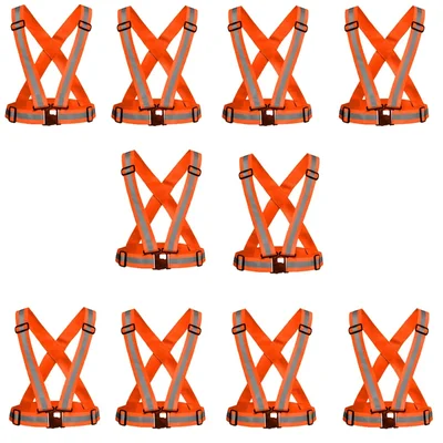 Gravitech 10 Pcs 360° High Visibility Orange Colour Elastic Cross Belt With Reflective Tape For Safety Purpose