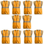 Gravitech 10 Pcs 120 GSM Orange Colour Safety Jacket With 2" High Grade Reflective Fabric Tape (GI-RJ-02)