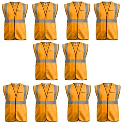Gravitech 10 Pcs 120 GSM Orange Colour Safety Jacket With 2" High Grade Reflective Fabric Tape (GI-RJ-02)