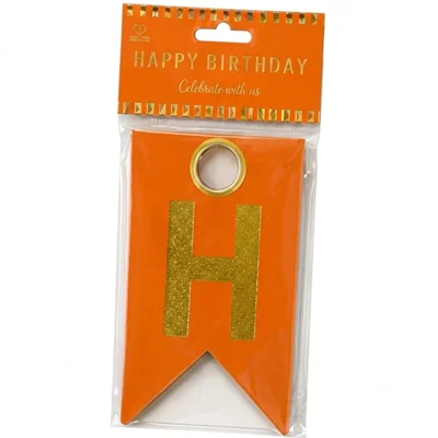 Pack of 10, 20, 30, 50, 70 Orange Colour Happy Birthday Printed Banner Decorative Party Bunting Wall Hanging Decor(Pack-10 pcs)