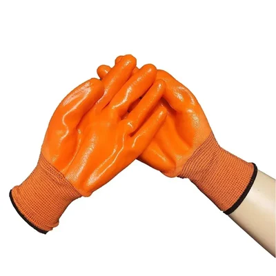 Premium Orange PVC Coated Safety Work Gloves with Knit Wrist For Industrial Usage(Pack-1 pair)