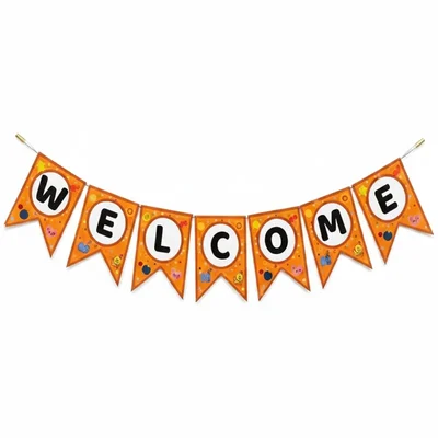 Pack of 10, 20, 50, 70, 100 Orange Colour Welcome Printed Banner for Party Uses Decorative Festive Hanging Pennant Bunting Garland Decor(Pack-10 pcs)