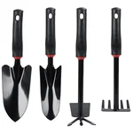 OUTO 4 Pcs Garden Tools Set (Five Tooth Rake, 2 Shovel and Two Headed Hoe) Terrace Balcony Gardening Accessories Kit