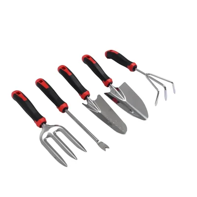 OUTO 5 Pcs Stainless Steel Garden Tools Set (2 Pcs Hand Transplant Shovel, Rake Cultivator, Shovel and Hand Weeder)