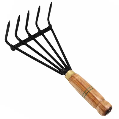 OUTO Rake 12" Heavy Duty Stainless Steel Non-Slip Wooden Handle Grip Garden Tool Cultivator for Home Gardening Digging