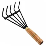 OUTO Rake 12" Heavy Duty Stainless Steel Non-Slip Wooden Handle Grip Garden Tool Cultivator for Home Gardening Digging