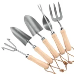 OUTO 5 Pcs Stainless Steel Garden Tools Set (2 Pcs Hand Transplant Shovel, Rake Cultivator, Shovel and Hand Weeder)