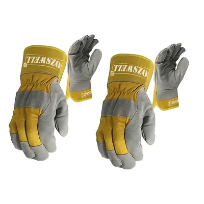 Ozswell Rigger Yellow & Grey Welding Leather Safety Gloves ( Size-M ) Pack of 2 Pairs