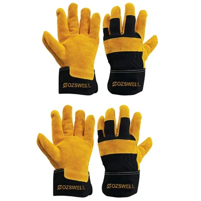 Ozswell 10 Inch Rigger Canadian Heat Cut Wear Tear Resistant Split Leather Safety Gloves (L Size ) Pack of 2 Pairs