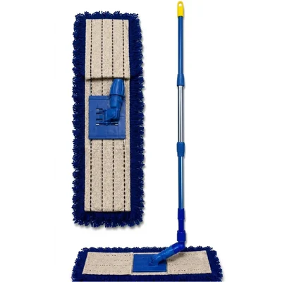 Pack of 3 Premium 18 Inch Strong and Durable, High Absorbent Blue Woolen Dry Mop with Handle for Large Area Polishing