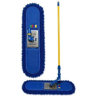 Pack of 3 | Heavy 24 Inch Folding Blue Woolen Dry Mop with Handle for Industrial Floor Cleaning