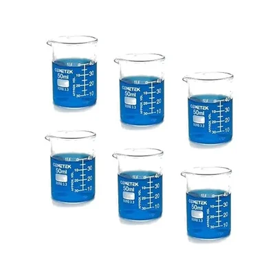 Forgesy Pack of 6 50mL Borosilicate Glass 3.3 Low Form Beakers 5mL Graduation Pouring Spout