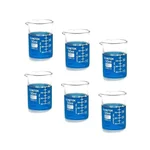 Cometek Pack of 6 50mL Borosilicate Glass 3.3 Low Form Beakers 5mL Graduation Pouring Spout