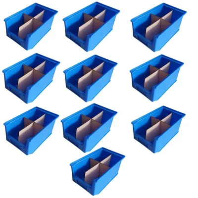 Avsar 200 x 125 x 100 mm FPO Blue Storage Bin with Verticle & Horizontal Partition, HDPE Material (Bin-15) - Pack of 10