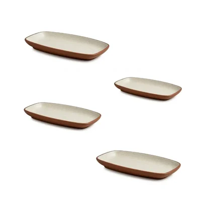 Dual Tone Rectangular 11-Inch Platters -1.5" Deep Serving Tray for Tableware(Pack of 4)