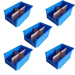 Avsar 200 x 125 x 100 mm FPO Blue Storage Bin with Verticle & Horizontal Partition, HDPE Material (Bin-15) - Pack of 5