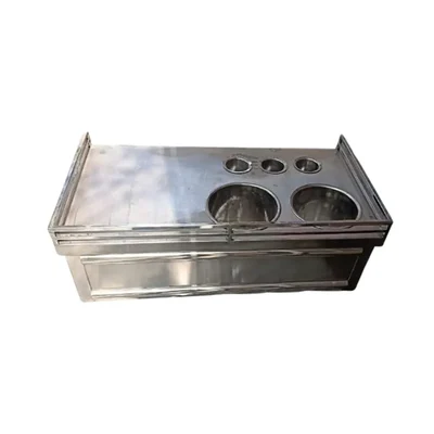 Stainless Steel Pani Puri Counter with 2 Large and 3 Small Round Pot for Professional Catering and Street food stalls