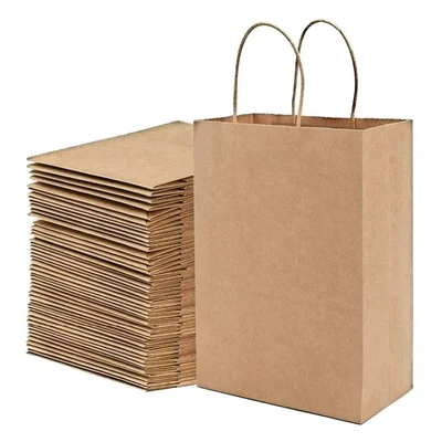 (Pack-500) | 80 Gsm Disposable Paper Bag of (7"x9"x6") For Picnic Takeout with Durable Handle