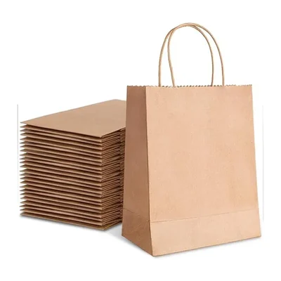 HORECA 12x12x10 Inch (100 Pcs) Kraft Paper Bags with Handles for Grocery Shopping Square Bottom Large Gift Bags