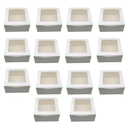 100 Pcs, 8 x 8 x 4 Inch 320GSM Duplex Cake Box for Cookies, Pastries, Mini Cakes, Donuts, Pie Slices