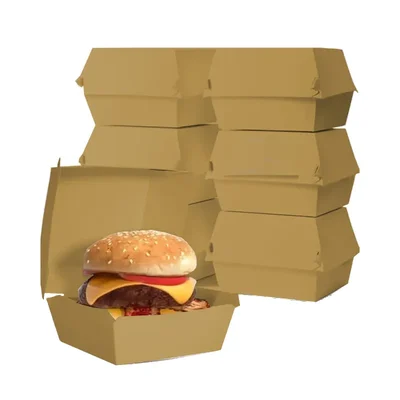 Pack of 100, 200pcs Kraft Paper Clamshell Burger Box, 4x4x3 Inch Size, Eco-Friendly Disposable Containers for Burger(Pack-100 pcs)