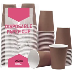 100 pcs 250ml Brown Paper Cups for Weddings, Birthdays and Holidays 