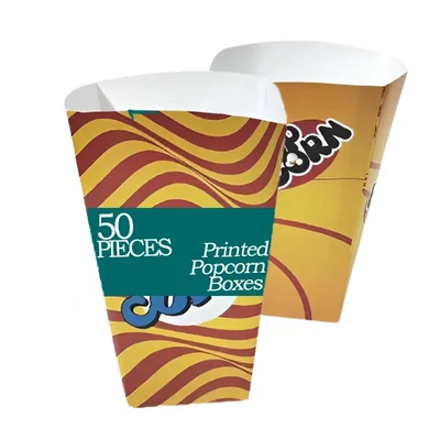 POCHEON 50 Pcs, Printed Popcorn Tubs, Candy Containers for Birthday, Movie Theatre, Cinema Halls