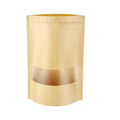 25gm, 9 x 14cm Brown Reusable Kraft Paper Storage Pouch with Transparent Window for Micro Spices, Seeds & Salts(Pack-100)