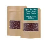 25gm, 9 x 14cm Brown Reusable Kraft Paper Storage Pouch with Transparent Window for Micro Spices, Seeds & Salts