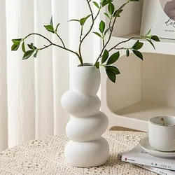 Ecofynd 10-inch Pebble Flower Vase | White Ceramic Flower Vase for Home Decor (CPOT038-02)