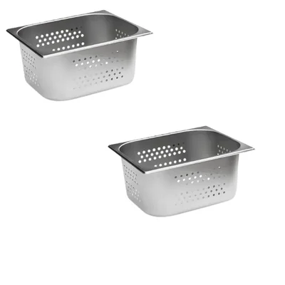 Malabar Pack of 2 Stainless Steel Perforated Gn Pan 6mm Hole Pan, Perforated Gastronorm Pan (1/2 150mm)