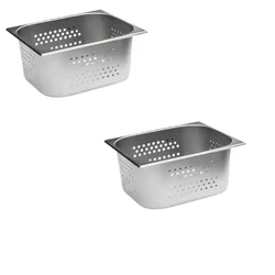 Malabar Pack of 2 Stainless Steel Perforated Gn Pan 6mm Hole Pan, Perforated Gastronorm Pan (1/2 150mm)