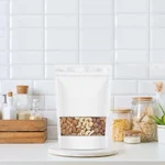 750gm, 17x26.5 cm White Color Reusable Pet+Poly Stand Up Pouches With Transparent Window