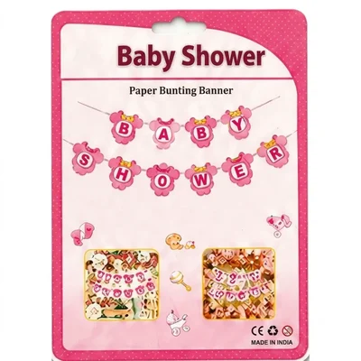 Pink Baby Clothes Theme Baby Shower Paper Bunting Banner Set Hanging Decor For Girl Party Decoration(Pack-10 pcs)