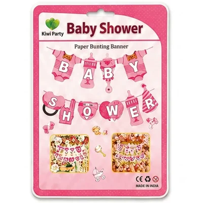 Paper Bunting Pink Baby Romper Theme Baby Shower Banner with Hanging Ribbon Decor(Pack-10 pcs)