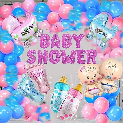 Pack of 4, 50 Pcs Pink Baby Shower Decor Kit - Maternity Shoot Balloons, Foil Curtains & Props
