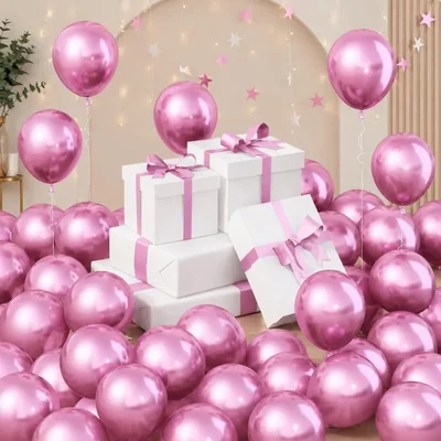 Pack of 4, 30 Pcs Pink Chrome Metallic Balloons for Birthday, Anniversary, Wedding & Baby Shower Party Decorations