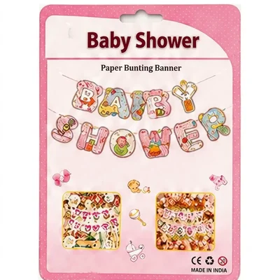 Paper Bunting Banner Set Pink Cute Character Theme Baby Shower Decor Wall Hanging Garland(Pack-10 pcs)