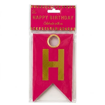 Pack of 10, 20, 50, 70, 100 Pink Happy Birthday Paper Plastic Bunting Banner Decoration Hanging Pennant Garland Party Decor Craft(Pack-10 pcs)