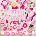 Pack Of 3 | 48 Pcs Pink Mundan Decoration Kit Paper Banner Balloons Cutouts Photo Props