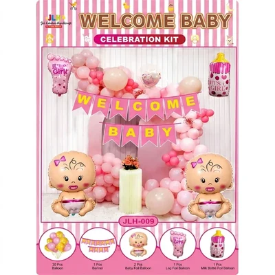 Pack of 10, 50, 100, 300, 500 | Pink Baby Girl Theme, Welcome Baby, Celebration Kit Foil Balloons Banner Party Decoration Items(Pack-10 pcs)