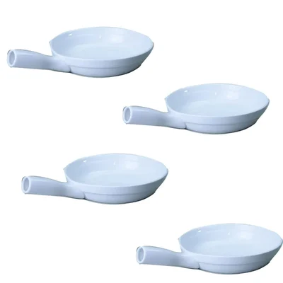 White Melamine 13.25 inch Round Pan Platter, Pizza & Skillet Style Serving Dish 4pcs with Handle for Restaurant