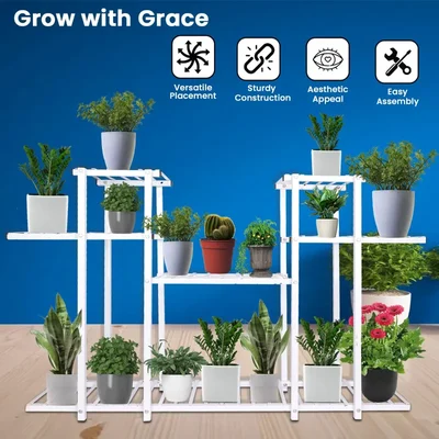 Heavy Duty 4-Tier Metal Pots Stand, Elegant & Decorative Floor-Mounted Plant Holder, Rust Free For Indoor & Outdoor(Color-White)
