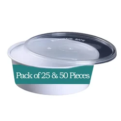 300ml Reusable White Plastic Containers With Lid for Food Packaging and Delivery(Pack-25 pcs)