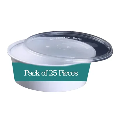 300ml Reusable White Plastic Containers With Lid for Food Packaging and Delivery(Pack-25 pcs)