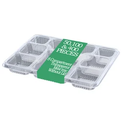 8 Compartment 300 Micron Transparent Meal tray Without Lid(Pack-50 Pcs)